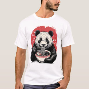 Camiseta Panda Comiendo Ramen Arte Japonés Vintage