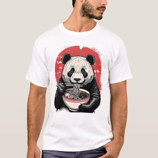 Camiseta Panda Comiendo Ramen Arte Japonés Vintage (Anverso)