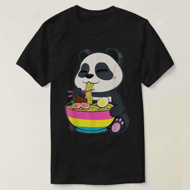 Camiseta Panda Comiendo Ramen Bandera Pansexual del Orgullo (Diseño del anverso)