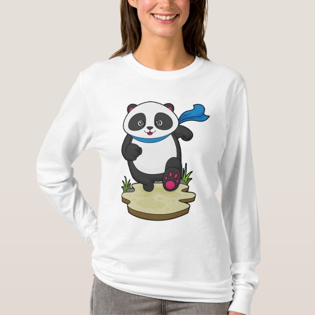 Camiseta Panda como corredor con bufanda (Anverso)
