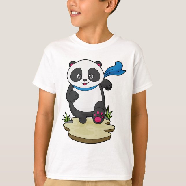 Camiseta Panda como corredor con bufanda (Anverso)