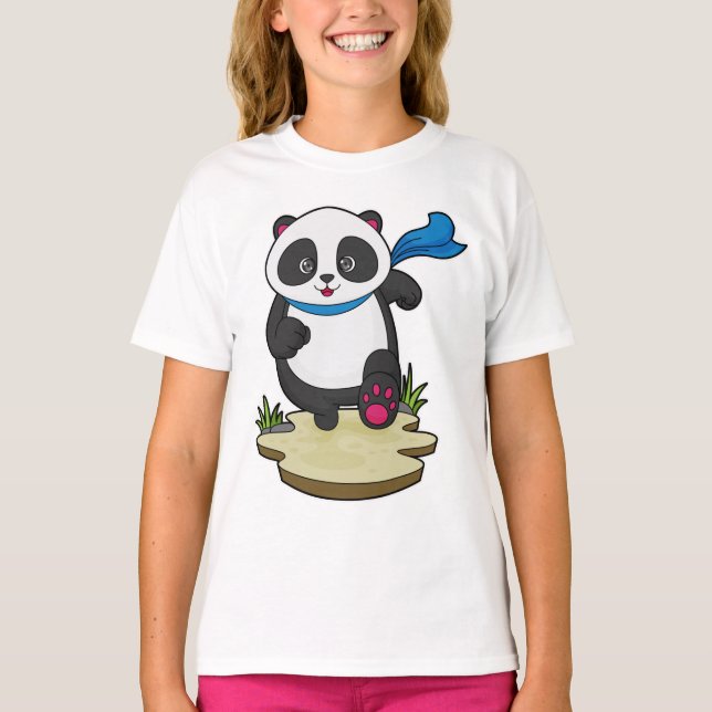 Camiseta Panda como corredor con bufanda (Anverso)