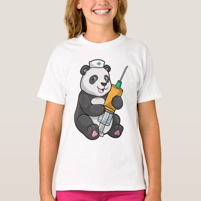 Camiseta Panda como enfermera con jeringas (Anverso)