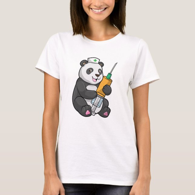 Camiseta Panda como enfermera con jeringas (Anverso)