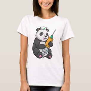 Camiseta Panda como enfermera con jeringas