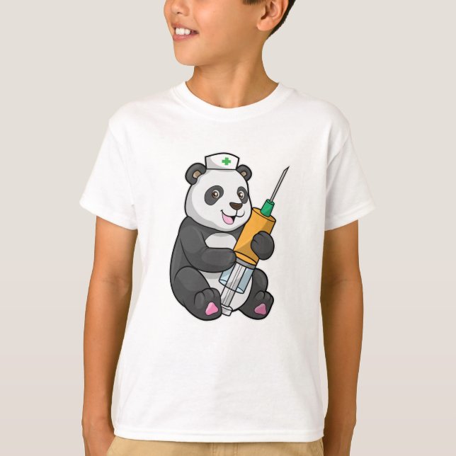 Camiseta Panda como enfermera con jeringas (Anverso)