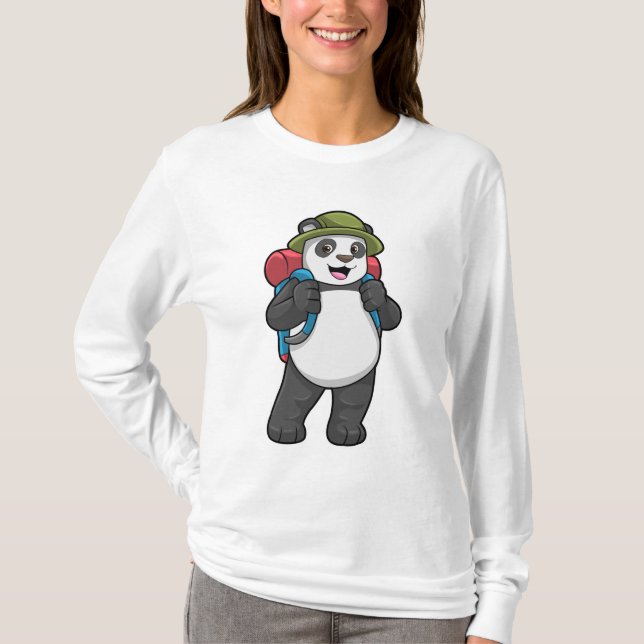 Camiseta Panda como excursionista con mochila (Anverso)