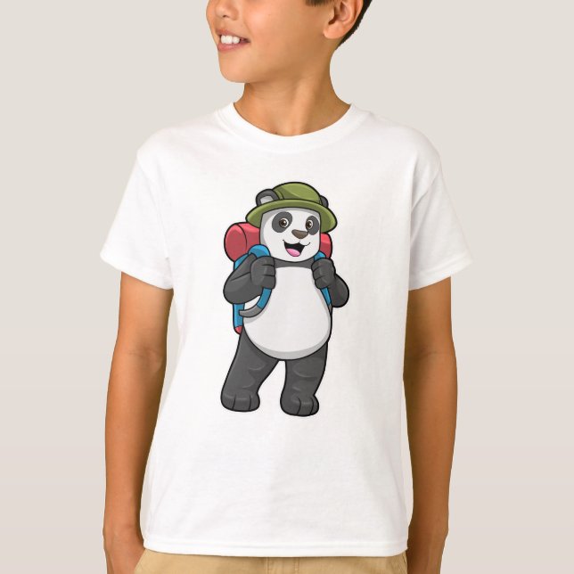 Camiseta Panda como excursionista con mochila (Anverso)