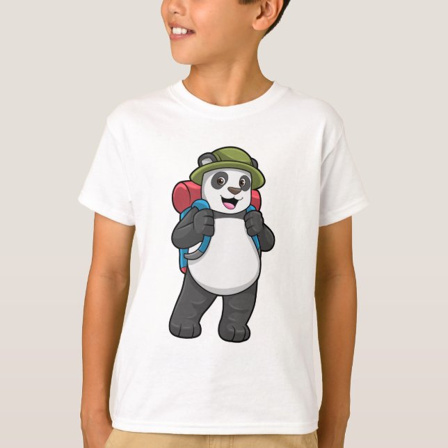 Camiseta Panda como excursionista con mochila (Anverso)