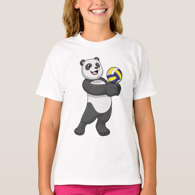 Camiseta Panda como jugador de voleibol con voleibol (Anverso)
