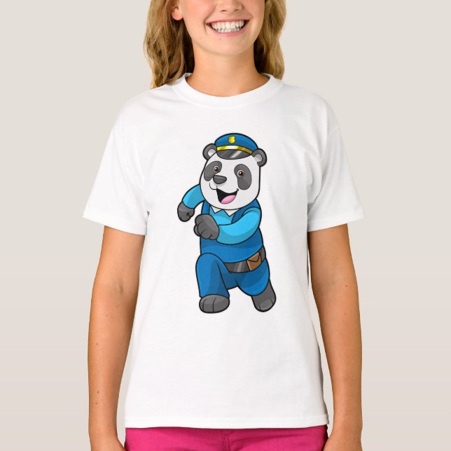 Camiseta Panda como oficial de policía con gorra de policía (Anverso)