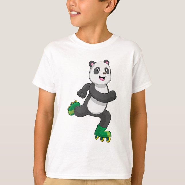 Camiseta Panda como patinador en línea con patines (Anverso)