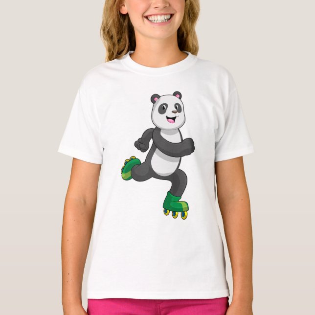 Camiseta Panda como patinador en línea con patines (Anverso)