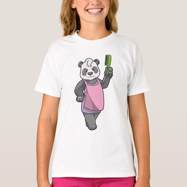 Camiseta Panda como peluquero con comb (Anverso)