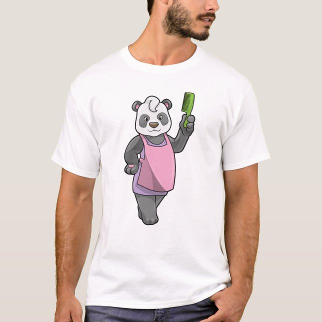 Camiseta Panda como peluquero con comb (Anverso)