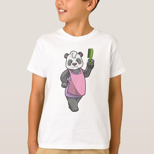 Camiseta Panda como peluquero con comb (Anverso)