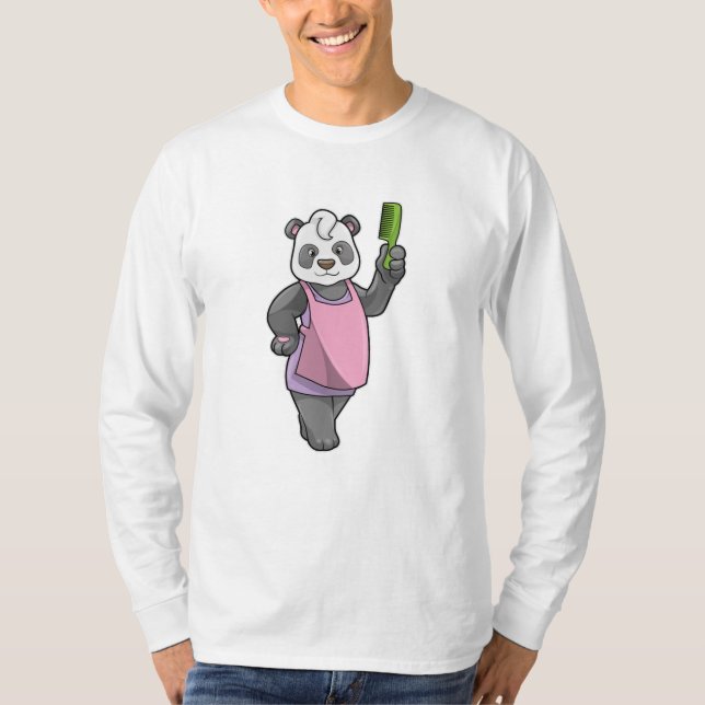 Camiseta Panda como peluquero con comb (Anverso)