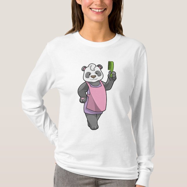Camiseta Panda como peluquero con comb (Anverso)