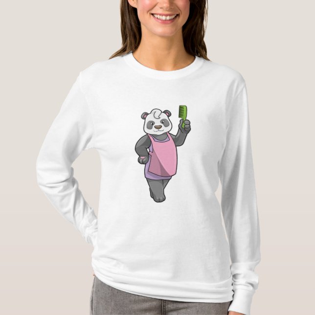 Camiseta Panda como peluquero con comb (Anverso)