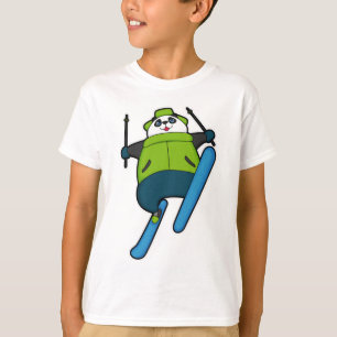 Camiseta Panda como saltador de esquí con esquí
