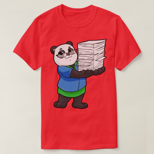 Camiseta Panda como secretario con gafas y pilas de papel (Diseño del anverso)