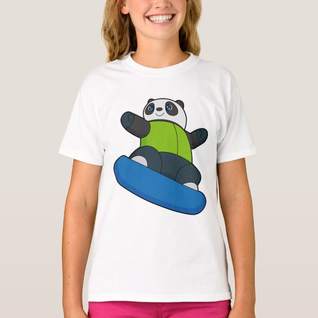 Camiseta Panda como snowboard con snowboard (Anverso)