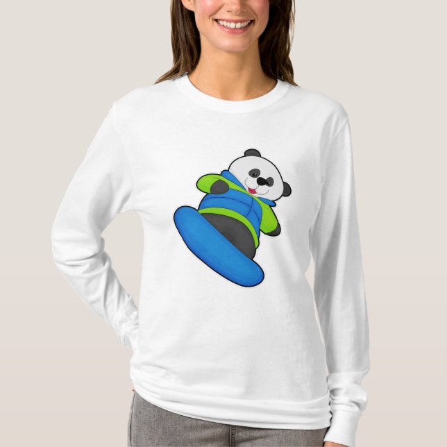 Camiseta Panda como snowboard con snowboard (Anverso)