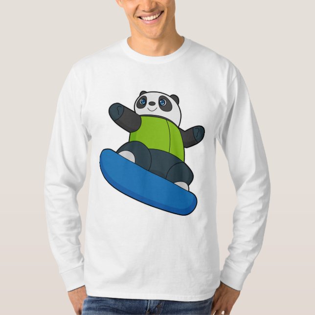 Camiseta Panda como snowboard con snowboard (Anverso)