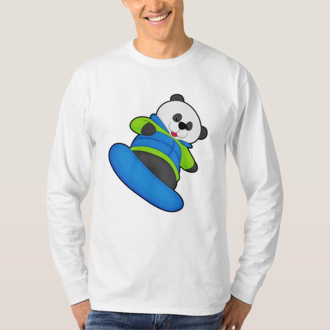Camiseta Panda como snowboard con snowboard (Anverso)