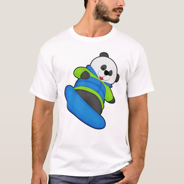 Camiseta Panda como snowboard con snowboard (Anverso)