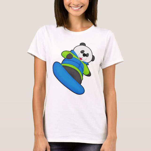 Camiseta Panda como snowboard con snowboard (Anverso)