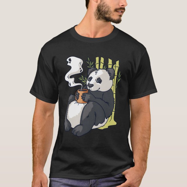Camiseta Panda Con Bambú Que Está Tomando Té (Anverso)