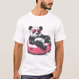 Camiseta panda con gafas de sol en un anillo de natación ro