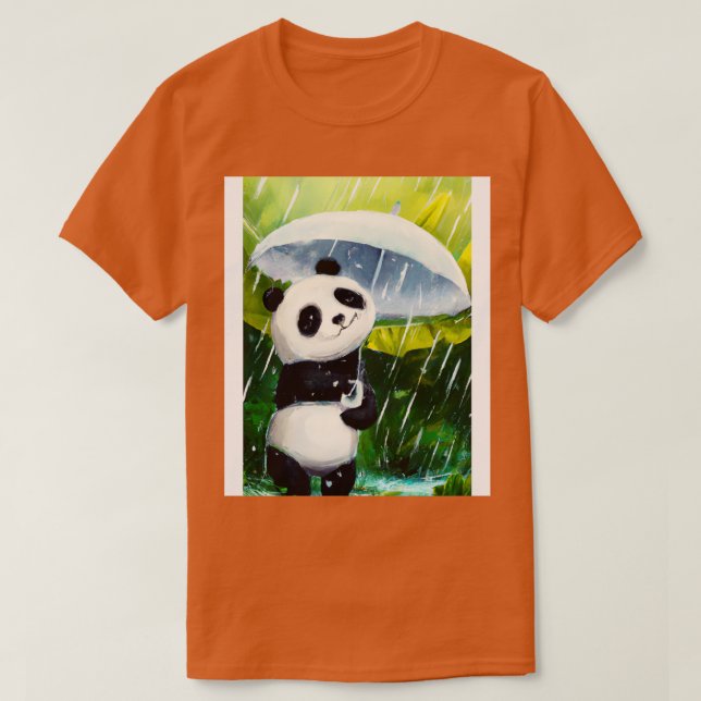 Camiseta Panda con paraguas de hojas (Diseño del anverso)