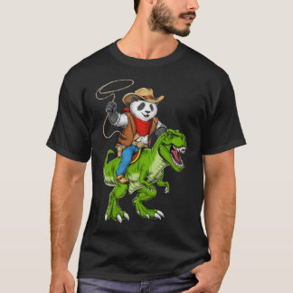 Camiseta Panda Cowboy Montando Dinosaurio T-Rex