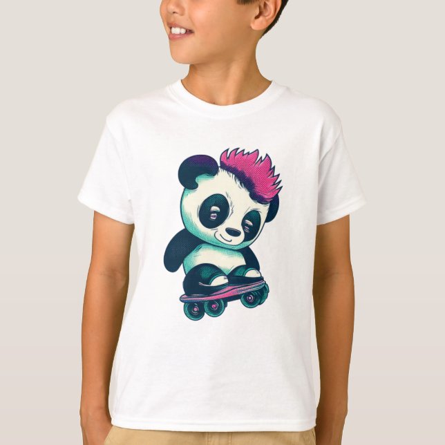 Camiseta Panda de bebé lindo con mohawk | Skater Panda (Anverso)