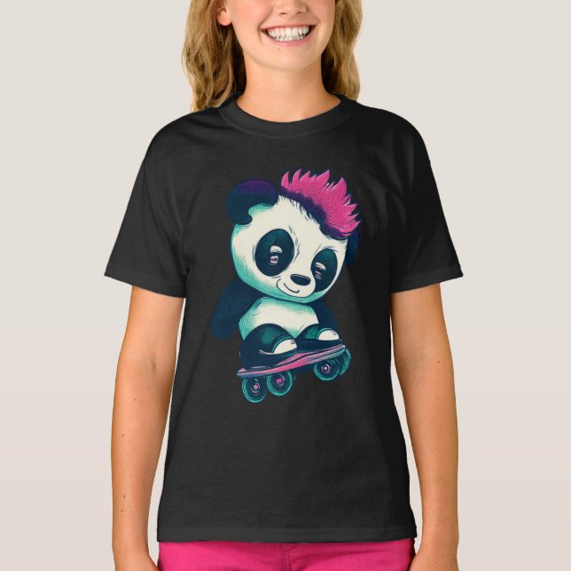 Camiseta Panda de bebé lindo con mohawk | Skater Panda (Anverso)