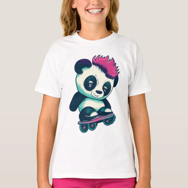 Camiseta Panda de bebé lindo con mohawk | Skater Panda (Anverso)