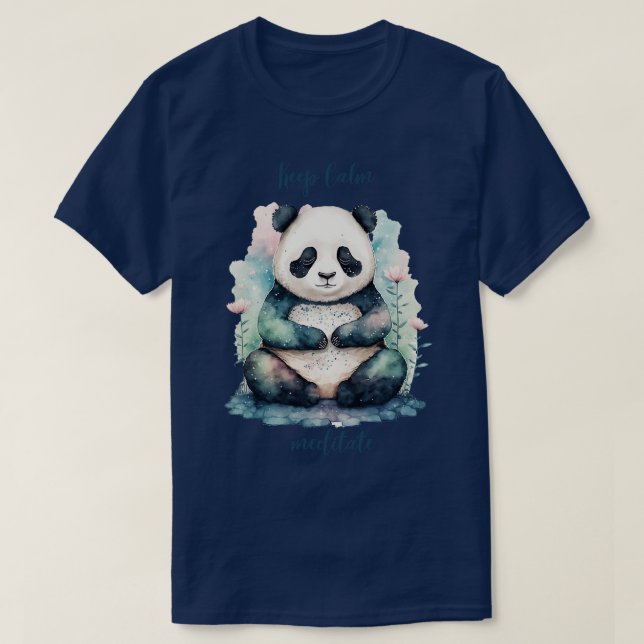 Camiseta panda de yoga mantener la calma meditando (Diseño del anverso)