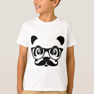 Camiseta panda del empollón con el bigote y los vidrios