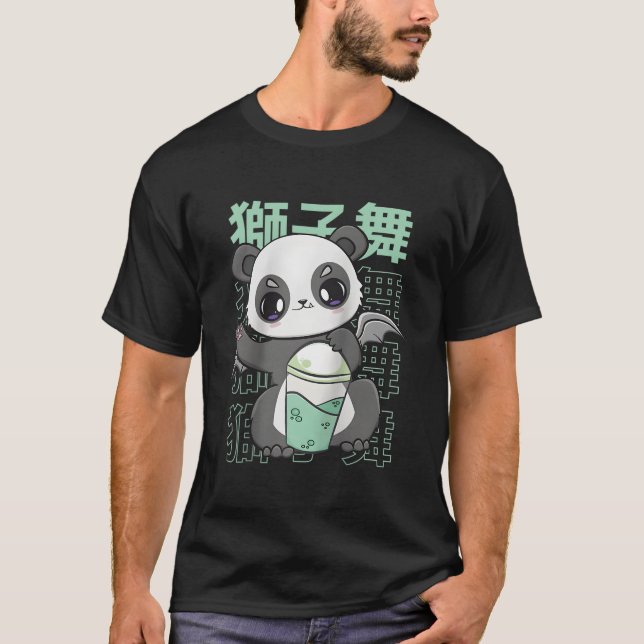 Camiseta Panda Drinking Bubble Milk Tea Mochi Animals Kanji (Anverso)