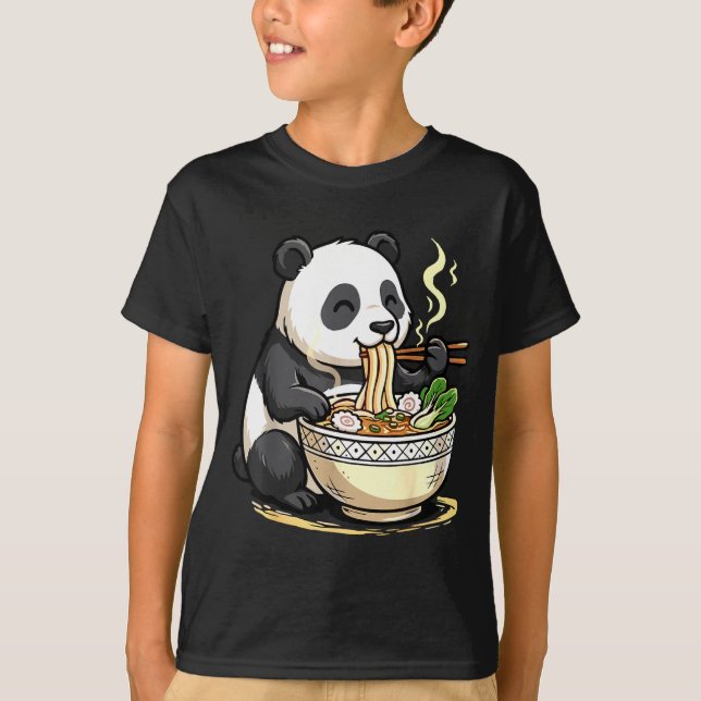Camiseta Panda Eating Funny Ramen Noodles  (Anverso)