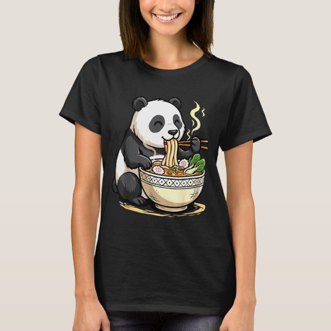 Camiseta Panda Eating Funny Ramen Noodles  (Anverso)