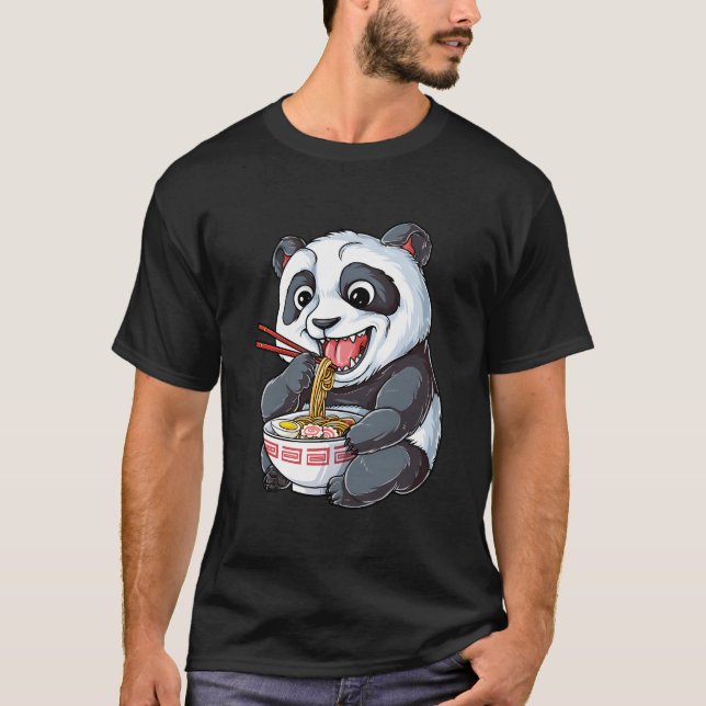 Camiseta Panda Eating Ra Kawaii Giant Japanese Noodle (Anverso)