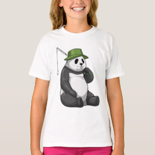 Camiseta Panda en la pesca con barra de pesca