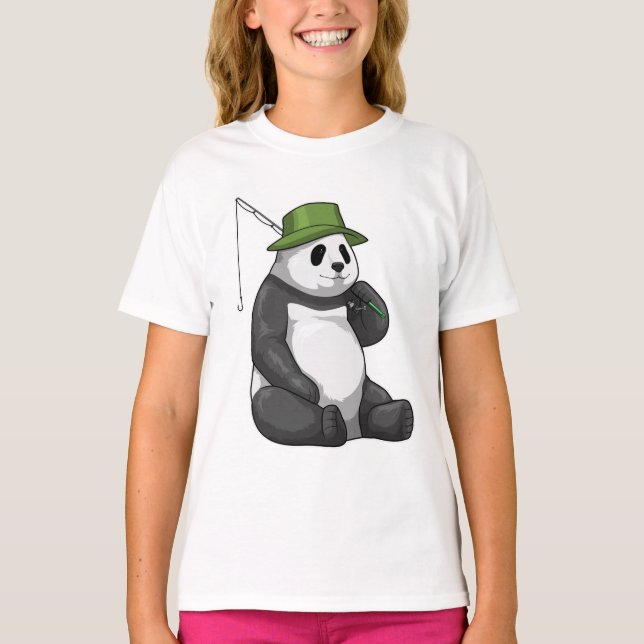Camiseta Panda en la pesca con barra de pesca (Anverso)