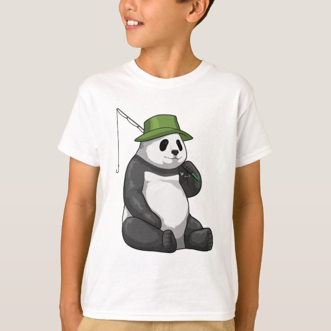 Camiseta Panda en la pesca con barra de pesca (Anverso)