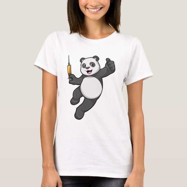 Camiseta Panda en la vacunación con jeringas (Anverso)