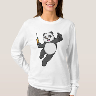 Camiseta Panda en la vacunación con jeringas