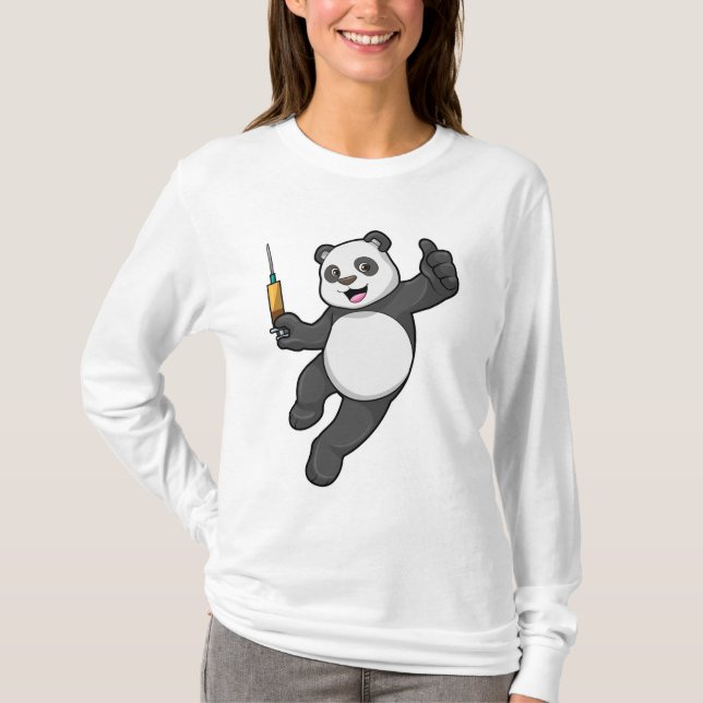 Camiseta Panda en la vacunación con jeringas (Anverso)